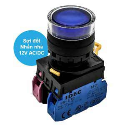 Ảnh của Nút nhấn nhả có đèn IDEC YW1L-MF2E11Q6S 12VAC/DC D22 1NO+1NC (Xanh)