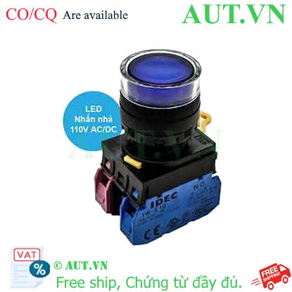 Ảnh của Nút nhấn nhả có đèn IDEC YW1L-MF2E11QHS 110VAC D22 1NO+1NC (Xanh)