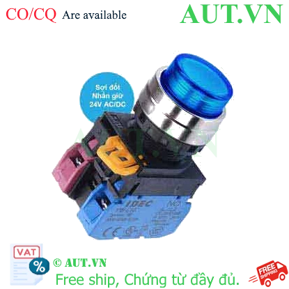Ảnh của Nút nhấn giữ có đèn IDEC YW4L-A2E11Q7S 24VAC/DC D22 1NO+1NC (Xanh)