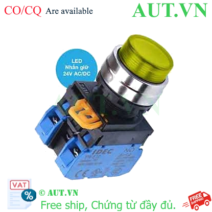 Ảnh của Nút nhấn giữ có đèn IDEC YW4L-A2E20Q4Y 24VAC/DC D22 2NO (Vàng)