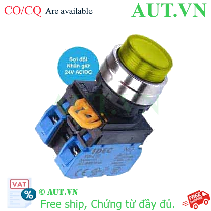 Ảnh của Nút nhấn giữ có đèn IDEC YW4L-A2E20Q7Y 24VAC/DC D22 2NO (Vàng)