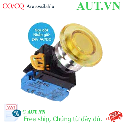 Ảnh của Nút nhấn giữ có đèn IDEC YW4L-A4E10Q7Y 24VAC/DC D22 1NO (Vàng)