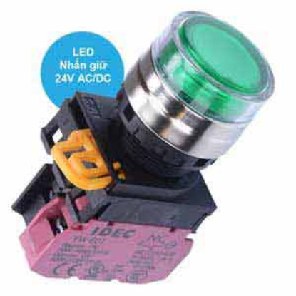 Ảnh của Nút nhấn giữ có đèn IDEC YW4L-AF2E01Q4G 24VAC/DC D22 1NC (Xanh)