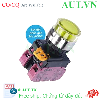 Ảnh của Nút nhấn giữ có đèn IDEC YW4L-AF2E02Q7Y 24VAC/DC D22 2NC (Vàng)