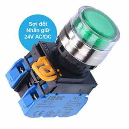 Ảnh của Nút nhấn giữ có đèn IDEC YW4L-AF2E20Q7G 24VAC/DC D22 2NO (Xanh)
