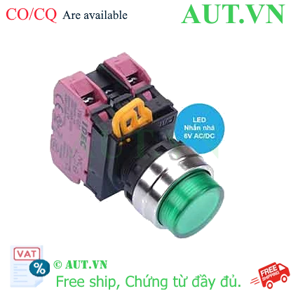 Ảnh của Nút nhấn nhả có đèn IDEC YW4L-M2E02Q2G 6VAC/DC D22 2NC (Xanh)