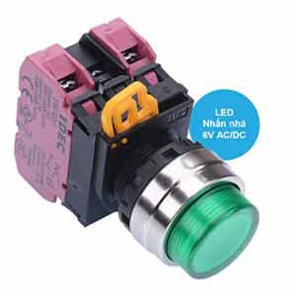Ảnh của Nút nhấn nhả có đèn IDEC YW4L-M2E02Q2G 6VAC/DC D22 2NC (Xanh)