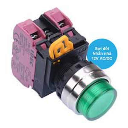 Ảnh của Nút nhấn nhả có đèn IDEC YW4L-M2E02Q6G 12VAC/DC D22 2NC (Xanh)