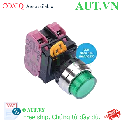 Ảnh của Nút nhấn nhả có đèn IDEC YW4L-M2E02QHG 110VAC D22 2NC (Xanh)