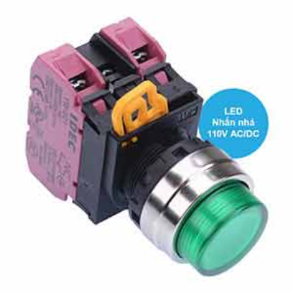 Ảnh của Nút nhấn nhả có đèn IDEC YW4L-M2E02QHG 110VAC D22 2NC (Xanh)
