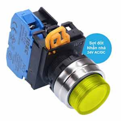 Ảnh của Nút nhấn nhả có đèn IDEC YW4L-M2E10Q7Y 24VAC/DC D22 1NO (Vàng)