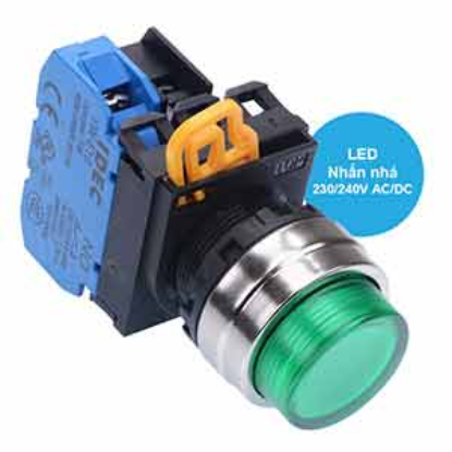 Ảnh của Nút nhấn nhả có đèn IDEC YW4L-M2E10QM3G 220VAC D22 1NO (Xanh)