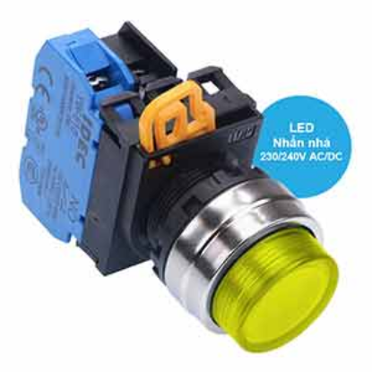 Ảnh của Nút nhấn nhả có đèn IDEC YW4L-M2E10QM3Y 220VAC D22 1NO (Vàng)