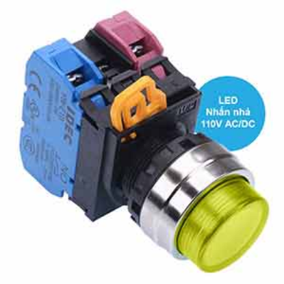 Ảnh của Nút nhấn nhả có đèn IDEC YW4L-M2E11QHY 110VAC D22 1NO+1NC (Vàng)