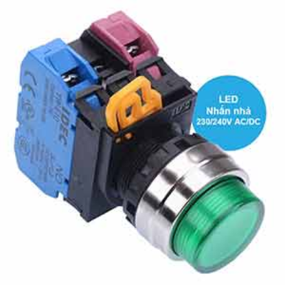 Ảnh của Nút nhấn nhả có đèn IDEC YW4L-M2E11QM3G 220VAC D22 1NO+1NC (Xanh)