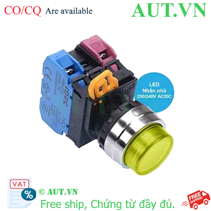 Ảnh của Nút nhấn nhả có đèn IDEC YW4L-M2E11QM3Y 220VAC D22 1NO+1NC (Vàng)