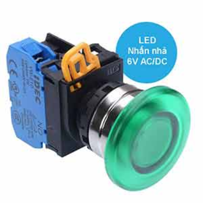 Ảnh của Nút nhấn nhả có đèn IDEC YW4L-M4E10Q2G 6VAC/DC D22 1NO (Xanh)