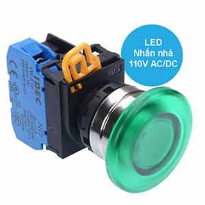 Ảnh của Nút nhấn nhả có đèn IDEC YW4L-M4E10QHG 110VAC D22 1NO (Xanh)