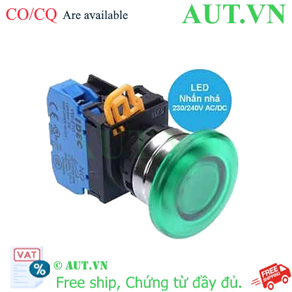 Ảnh của Nút nhấn nhả có đèn IDEC YW4L-M4E10QM3G 220VAC D22 1NO (Xanh)