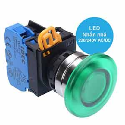 Ảnh của Nút nhấn nhả có đèn IDEC YW4L-M4E10QM3G 220VAC D22 1NO (Xanh)