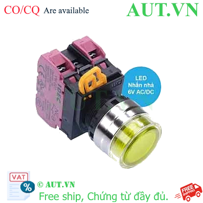 Ảnh của Nút nhấn nhả có đèn IDEC YW4L-MF2E02Q2Y 6VAC/DC D22 2NC (Vàng)