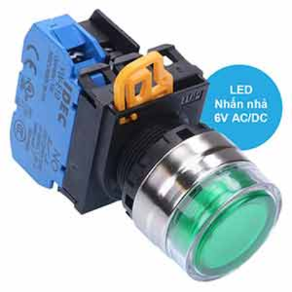 Ảnh của Nút nhấn nhả có đèn IDEC YW4L-MF2E10Q2G 6VAC/DC D22 1NO (Xanh)