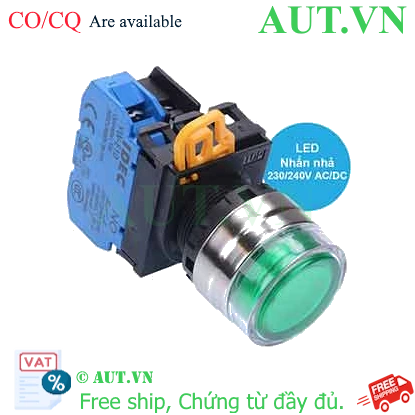 Ảnh của Nút nhấn nhả có đèn IDEC YW4L-MF2E10QM3G 220VAC D22 1NO (Xanh)