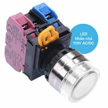 Ảnh của Nút nhấn nhả có đèn IDEC YW4L-MF2E11QHPW 110VAC D22 1NO+1NC (Trắng)