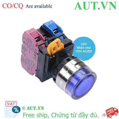 Ảnh của Nút nhấn nhả có đèn IDEC YW4L-MF2E11QHS 110VAC D22 1NO+1NC (Xanh)