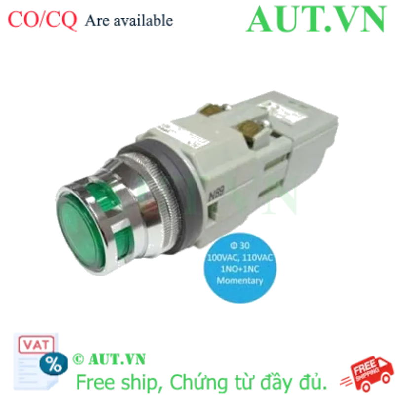 Ảnh của Nút nhấn nhả có đèn IDEC ALFN21611DNG 110VAC D30 1NO+1NC (Xanh)