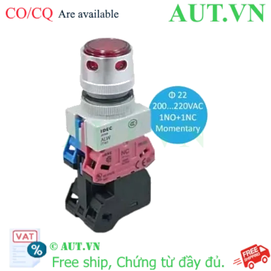 Ảnh của Nút nhấn nhả có đèn IDEC ALFW22611DR 220VAC D22 1NO+1NC (Đỏ)