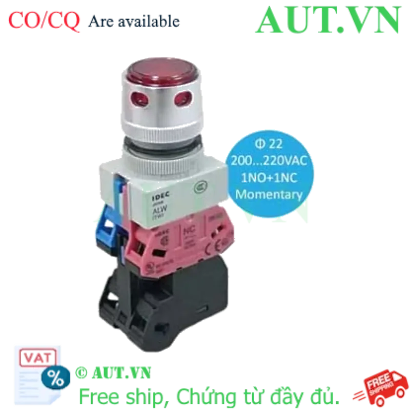 Ảnh của Nút nhấn nhả có đèn IDEC ALFW22611DR 220VAC D22 1NO+1NC (Đỏ)