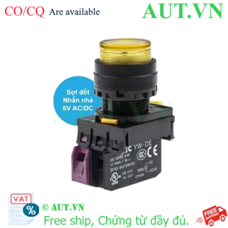 Ảnh của Nút nhấn nhả có đèn IDEC YW1L-M2E01Q5Y 6VAC/DC D22 1NC (Vàng)