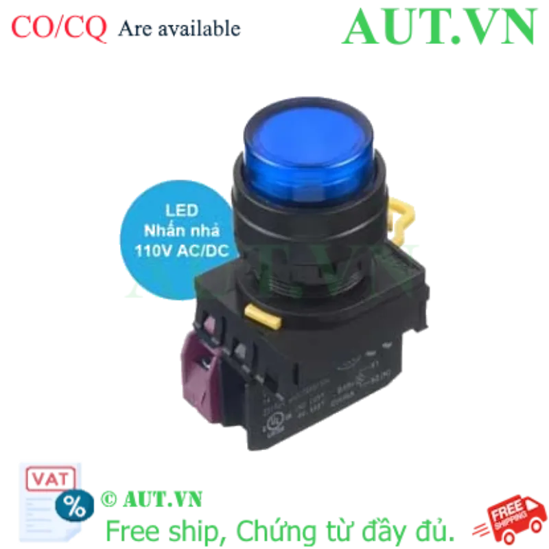 Ảnh của Nút nhấn nhả có đèn IDEC YW1L-M2E01QHS 110VAC D22 1NC (Xanh)
