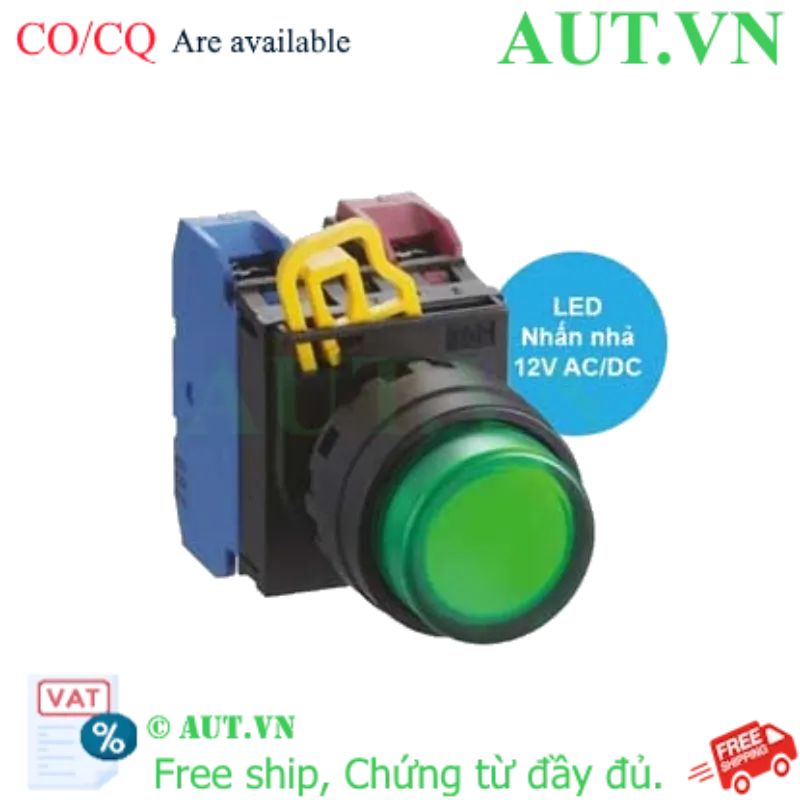 Ảnh của Nút nhấn nhả có đèn IDEC YW1L-M2E11Q3G 12VAC/DC D22 1NO+1NC (Xanh)