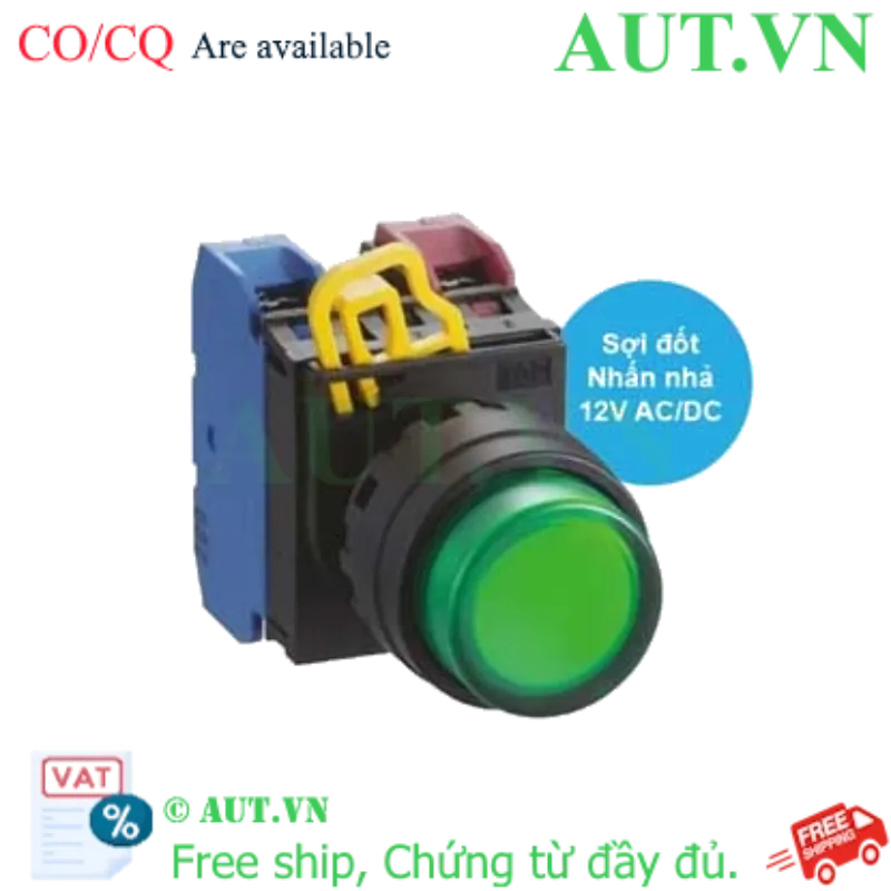 Ảnh của Nút nhấn nhả có đèn IDEC YW1L-M2E11Q6G 12VAC/DC D22 1NO+1NC (Xanh)