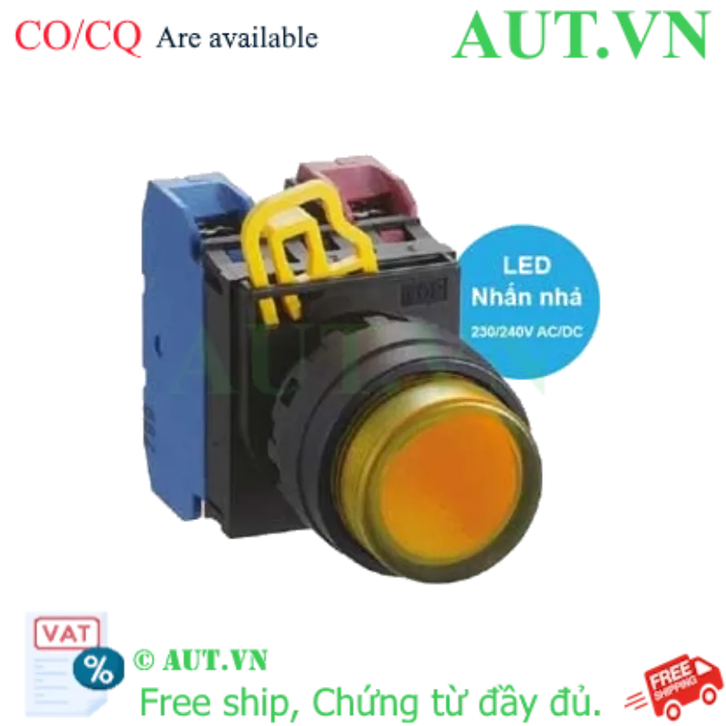 Ảnh của Nút nhấn nhả có đèn IDEC YW1L-M2E11QM3A 220VAC D22 1NO+1NC (Hổ phách)
