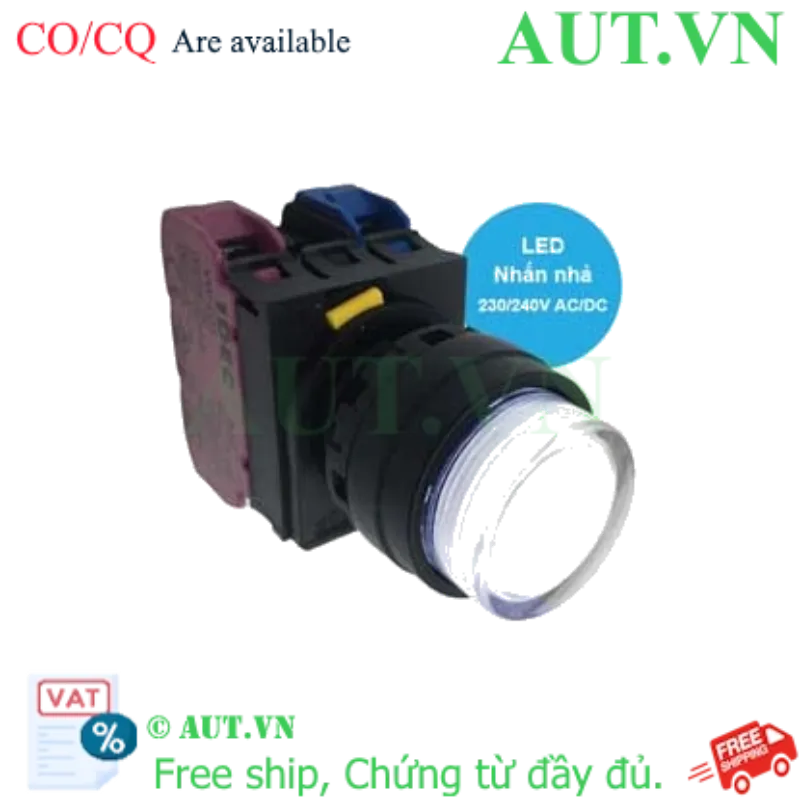 Ảnh của Nút nhấn nhả có đèn IDEC YW1L-M2E11QM3PW 220VAC D22 1NO+1NC (Trắng)