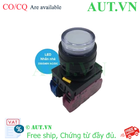 Ảnh của Nút nhấn nhả có đèn IDEC YW1L-M2E11QM3W 220VAC D22 1NO+1NC (Trắng)