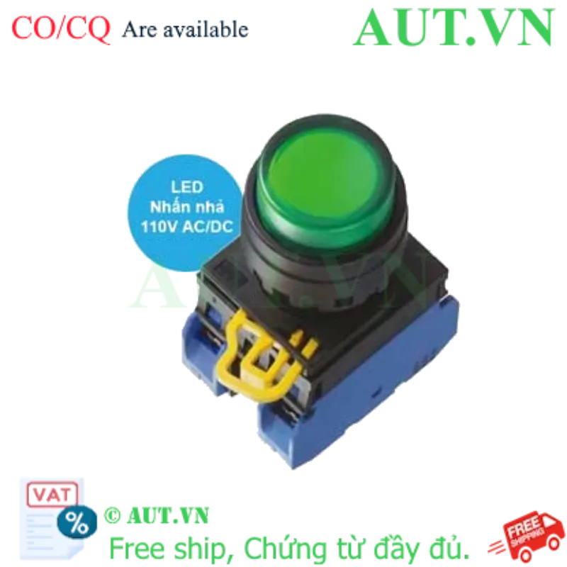 Ảnh của Nút nhấn nhả có đèn IDEC YW1L-M2E20QHG 110VAC D22 2NO (Xanh)