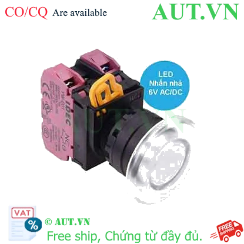 Ảnh của Nút nhấn nhả có đèn IDEC YW1L-M4E02Q2PW 6VAC/DC D22 2NC (Trắng)