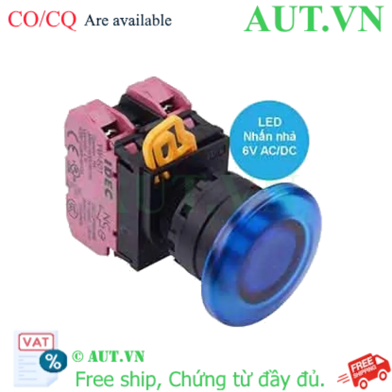 Ảnh của Nút nhấn nhả có đèn IDEC YW1L-M4E02Q2S 6VAC/DC D22 2NC (Xanh)