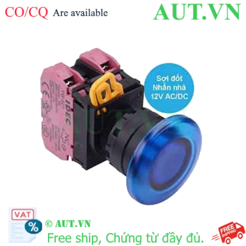 Ảnh của Nút nhấn nhả có đèn IDEC YW1L-M4E02Q6S 12VAC/DC D22 2NC (Xanh)