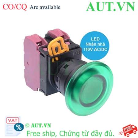 Ảnh của Nút nhấn nhả có đèn IDEC YW1L-M4E02QHG 110VAC D22 2NC (Xanh)