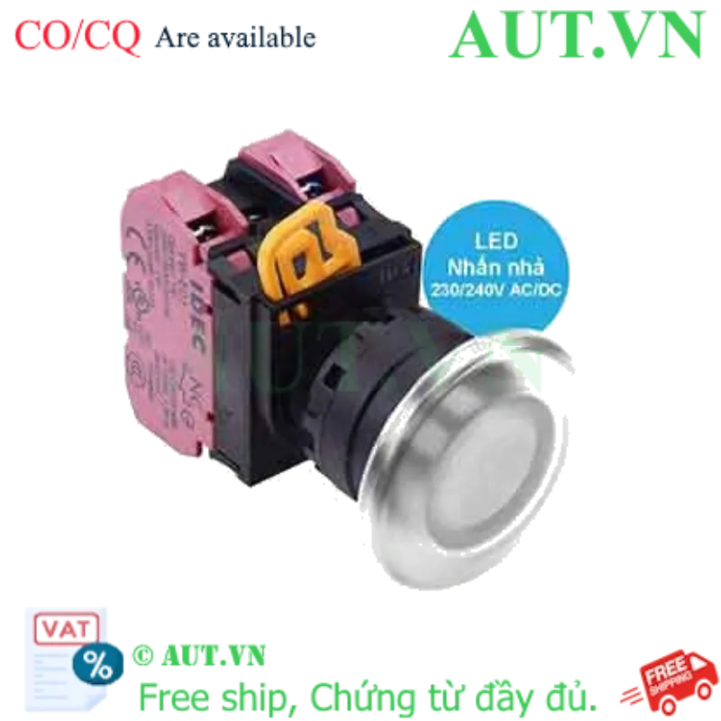 Ảnh của Nút nhấn nhả có đèn IDEC YW1L-M4E02QM3W 220VAC D22 2NC (Trắng)