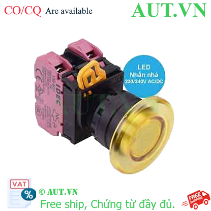 Ảnh của Nút nhấn nhả có đèn IDEC YW1L-M4E02QM3Y 220VAC D22 2NC (Vàng)