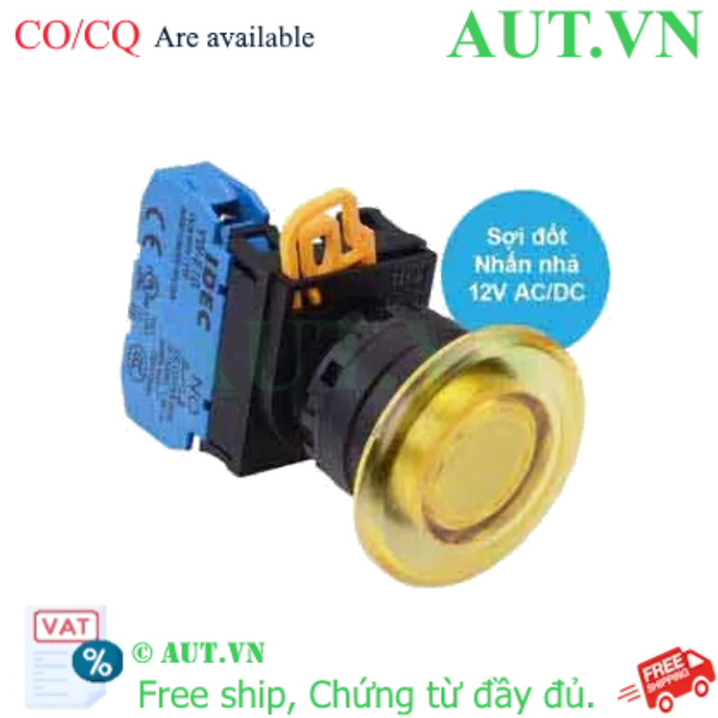 Ảnh của Nút nhấn nhả có đèn IDEC YW1L-M4E10Q6Y 12VAC/DC D22 1NO (Vàng)