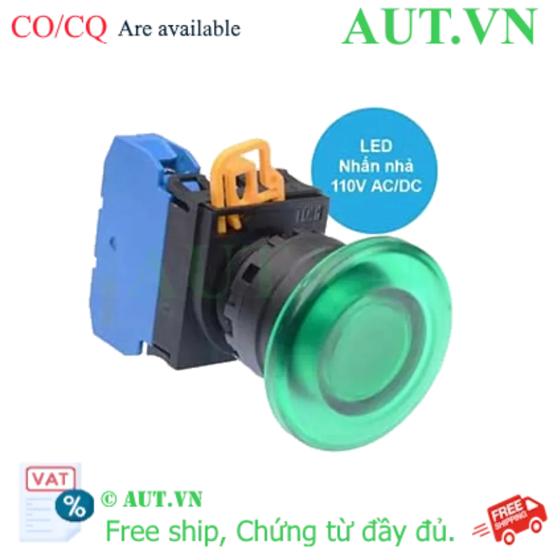 Ảnh của Nút nhấn nhả có đèn IDEC YW1L-M4E10QHG 110VAC D22 1NO (Xanh)