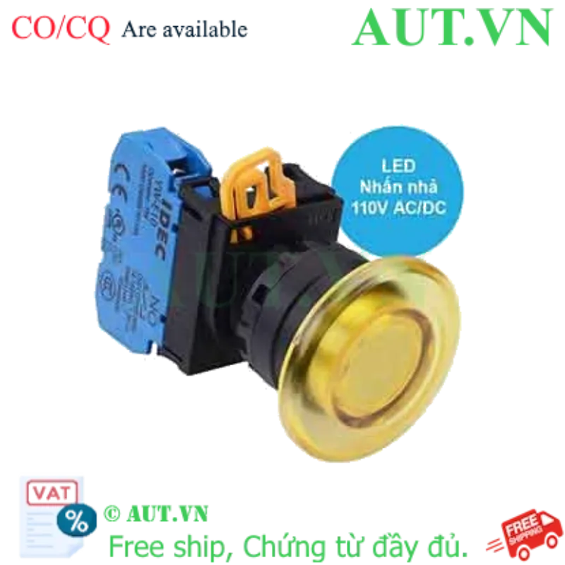 Ảnh của Nút nhấn nhả có đèn IDEC YW1L-M4E10QHY 110VAC D22 1NO (Vàng)