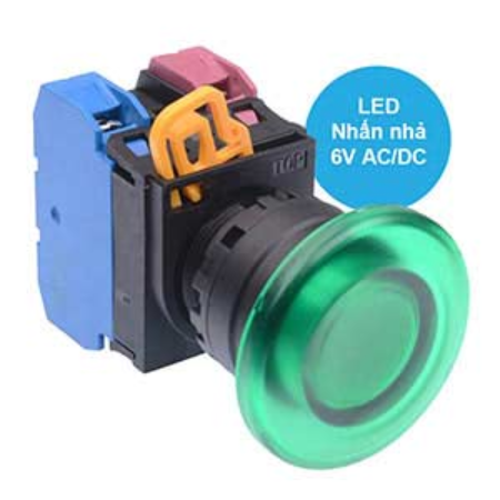 Ảnh của Nút nhấn nhả có đèn IDEC YW1L-M4E11Q2G 6VAC/DC D22 1NO+1NC (Xanh)